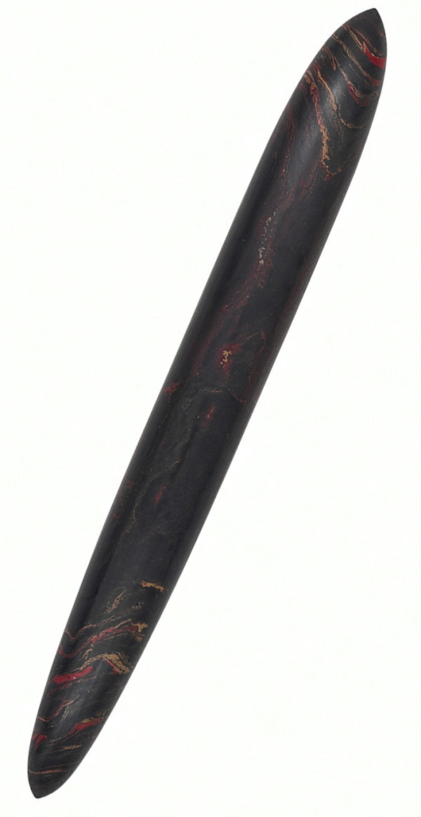 Cigar-shaped Ranga Giant 9B fountain pen featuring a dark, marbled pattern of black, red, and gold with a Bock screw-in nib.