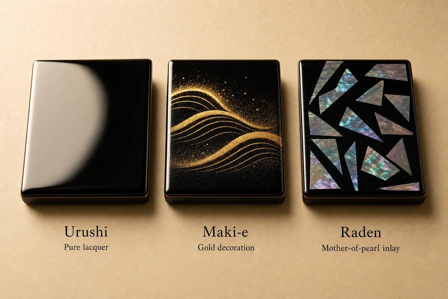 Maki-e, Raden, Urushi: Key Differences
