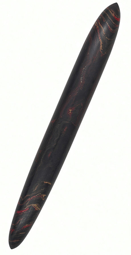 Cigar-shaped Ranga Giant 9B fountain pen featuring a dark, marbled pattern of black, red, and gold with a Bock screw-in nib.