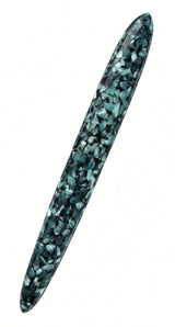 Capped Ranga Giant 9B fountain pen in a teal and black mosaic pattern with a Bock nib.