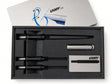 Discover the art of beautiful writing with the LAMY Joy Calligraphy Set - AL Black. This premium set features a sleek black calligraphy fountain pen, three interchangeable calligraphy nibs for versatile lettering styles, a sophisticated silver pen case, ink cartridges, and a LAMY-branded box—all neatly organized in a foam insert for convenient storage and elegant presentation.