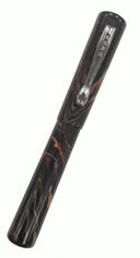 Ranga Radiant fountain pen in a black, red, and gold marbled pattern with a silver clip.