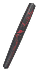 Capped Ranga Abhimanyu Premium Ebonite Fountain Pen in a marbled black and red ebonite pattern.