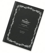Tomoe River A5 Notebook - Dot Grid (68gsm) with a black dot grid cover, white ornate border, and a central label reading NOTE BOOK with A5 / Dot Grid text below.