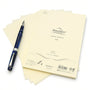 A stack of cream-colored Tomoe River A5 Loose-leaf Sheets (52gsm) with a blue fountain pen resting on top.